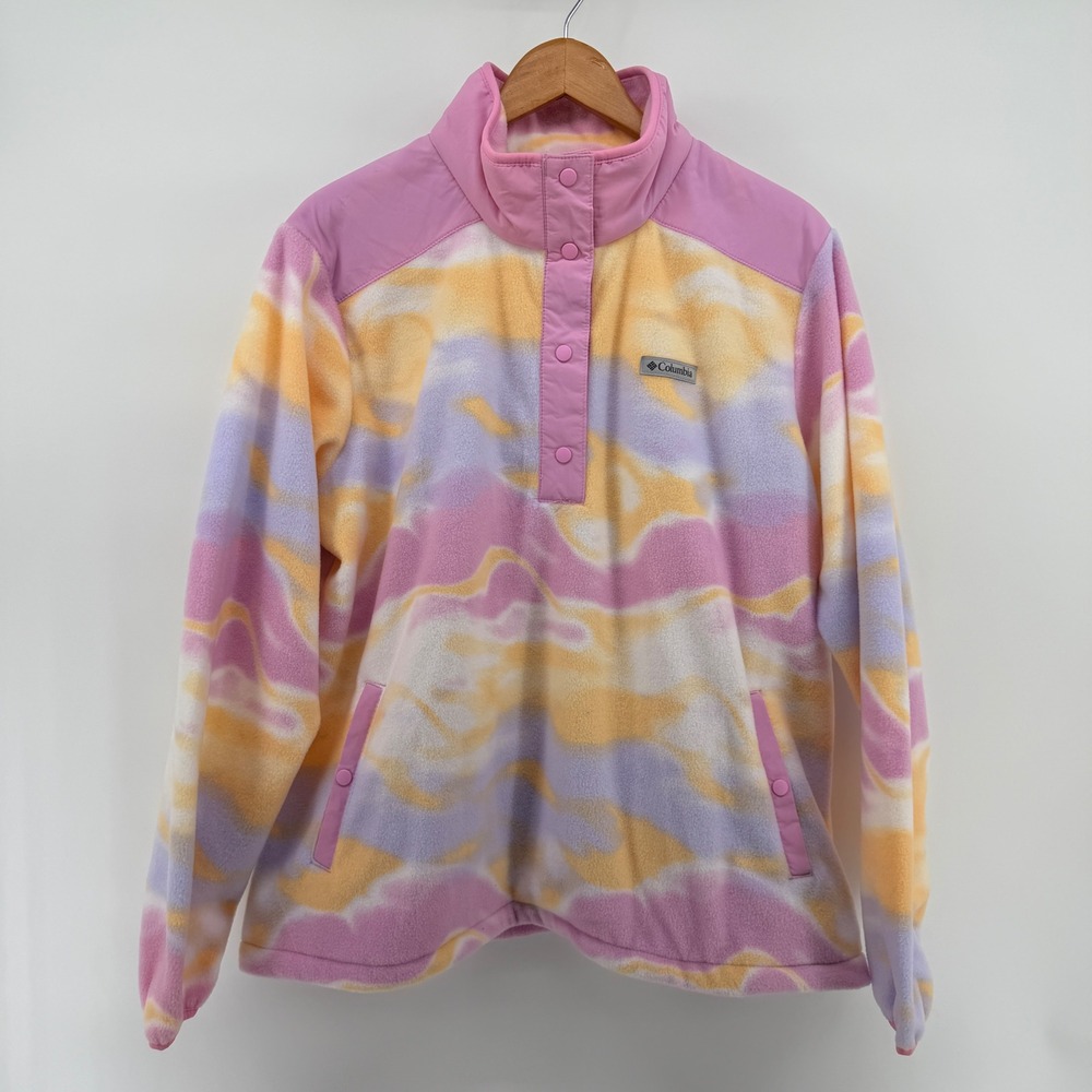 Columbia Sawyer Rapids Printed Half Snap Fleece Pullover Pink Yellow new XXL
